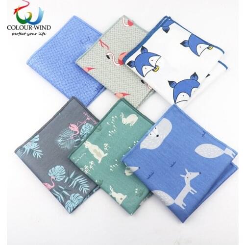 New Mens Top Cotton Pocket Square 25*25CM Flamingo Panda Fox Printed Handmade Handkerchief Vintage Fashion Men Accessories Suit