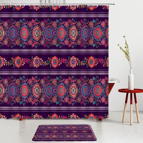 Bohemia Shower Curtain Set India Mandala Printing Bath Mats Kitchen Entrance Door Mats Bathroom Room Decoration Non-Slip Carpets