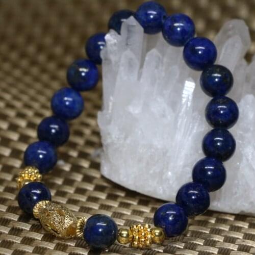 Natural 8mm round beads blue lapis lazuli stone bracelet women high grade gold-color accessories jewelry making 7.5inch B2071