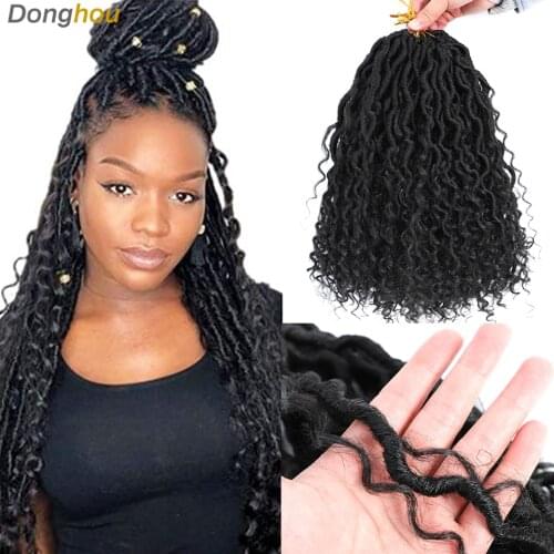 14 18 Inch NEW Goddess Locs Crochet Hair River Fauxs Locs Wavy Crochet With Curly Hair 24 Strands 80 Grams/Pcs 4Colors 1-9 Packs