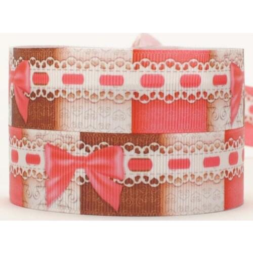 New arrivals 10 yards red bow pattern printed grosgrain ribbon DIY handmade free shipping