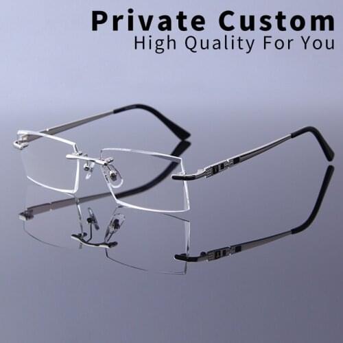 Business Anti Blue Light Myopia Glasses Men Rimless Reading Eyeglasses Computer Prescription Frameless Diamond Cutting Eyewear