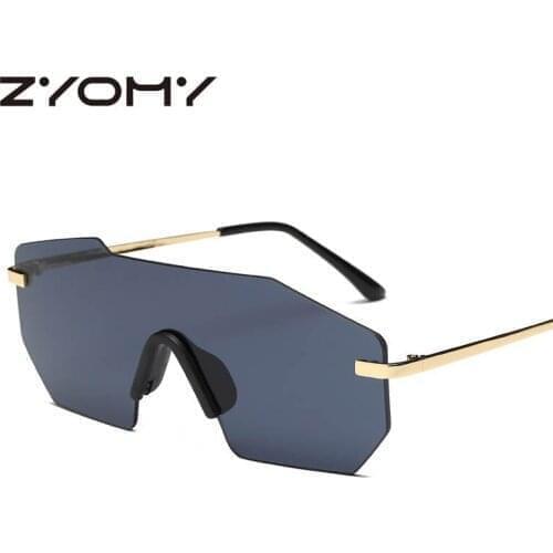 Q Men Women Men Glasses Frameless Eyewear Unique Big Box Driving Glasses Siamese Sunglasses Brand Designer UV400 Oculos De Sol