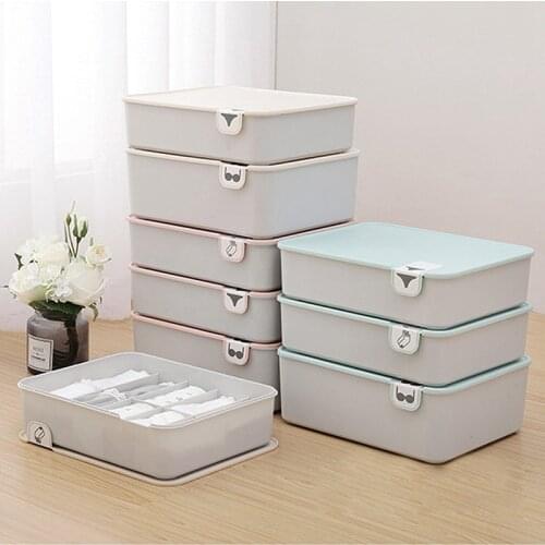 Plastic Bra Storage Box with Cover Underwear Drawer Organizers Dividers Closet Dresser Clothes Storage Organizer Box