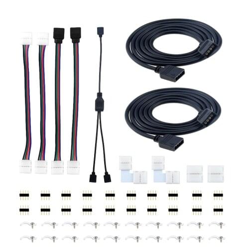 51PCS Led Strip Connection 5050 4 Pin 10mm Solderless Buckle RGB LED Strip Light Wire Terminal Splice Led Connector Kit