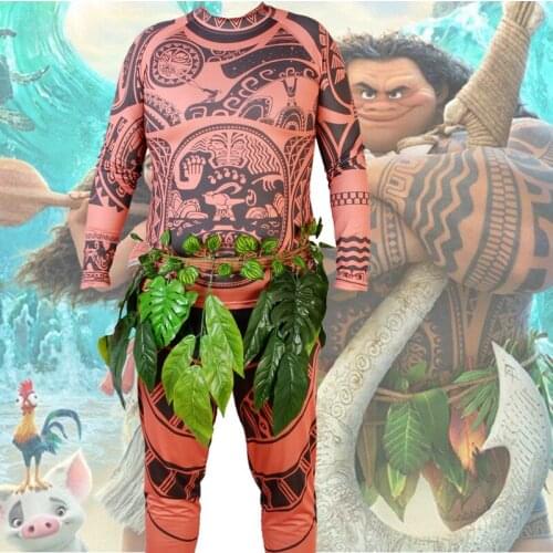 Full Set Movie Moana Princess Maui Cosplay Costume Kids Princess vaiana Maui Costume for Children Adult Men Women,Free Shipping