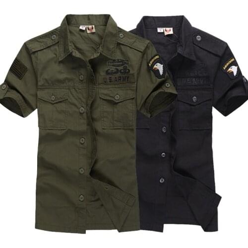 Plus Size Mens Summer Camouflage Army Green shirt Men Mlitary Tactical 100% Cotton Shirt US Airborne Division Tops