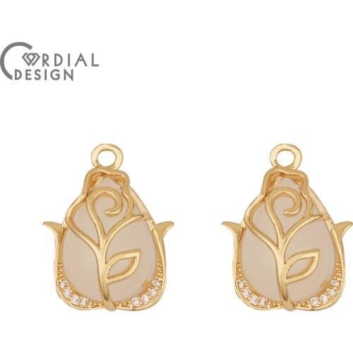 Cordial Design 50Pcs 15*19MM Jewelry Accessories/Hand Made/Flower Shape/DIY Making/Earrings Findings & Components/CZ Charms