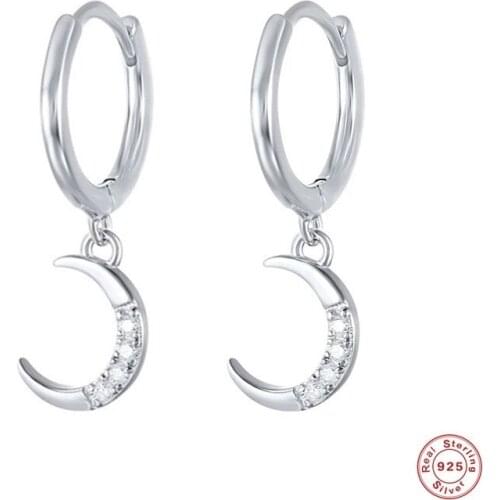 925 Sterling Silver Crystal Moon Cross Charm Stud Earring For Women Wedding Jewelry Pendientes Accessories Hypoallergenic eh375