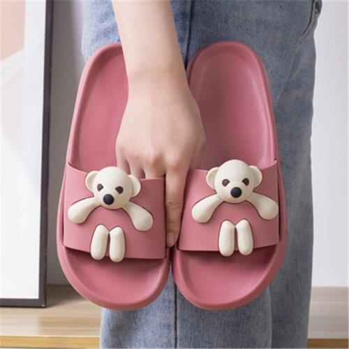 Cute Cartoon Little Bear Flip Flops Cool Beach Slides Unisex Men Women Slippers Platform Soft Non-Slip Home Shoes Women Sandals