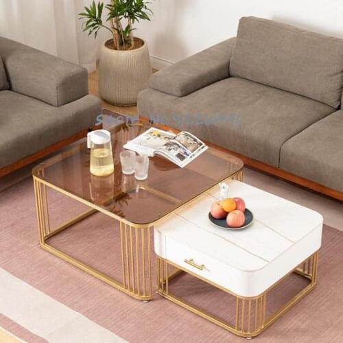 Nordic Rock Table Tempered Glass Sofa Tea Table Combination Modern Light Luxury Small Family Living Room Balcony Square