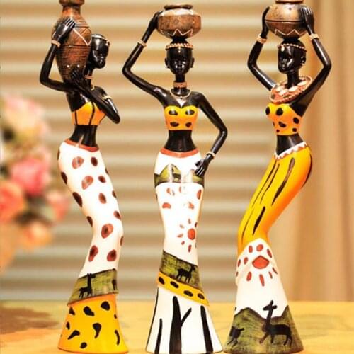 African Woman Statue Figure Resin Craft Home Decoration Sculpture European Style Simple House Desktop Decor Ornaments Gifts