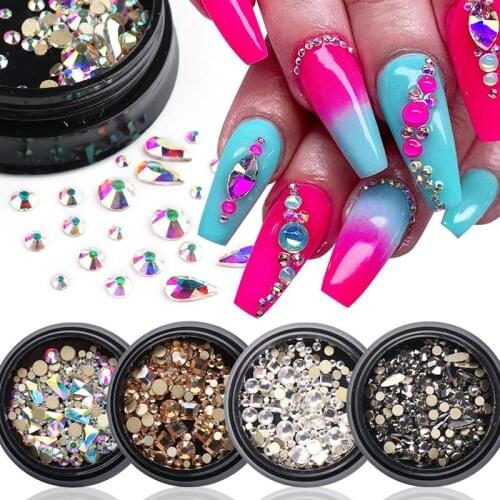 Kapmore Women Girls Nail Art Rhinestone Fashion DIY Nail Colorful Crystal Nail Charm for Decoration DIY Manicure Tools
