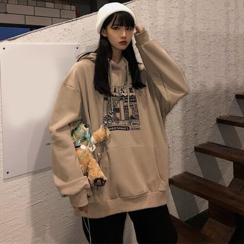 Hoodies Women Printed Thickening Plus Fleece Unisex Couples Pullover Streetwear Hip-Hop All-match Oversized Sweatshirt