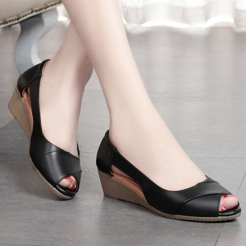 LIHUAMAO fashion wedges women shoes slip on peep toe ladies high heel pumps party dancing comfort work office lady wedding shoes