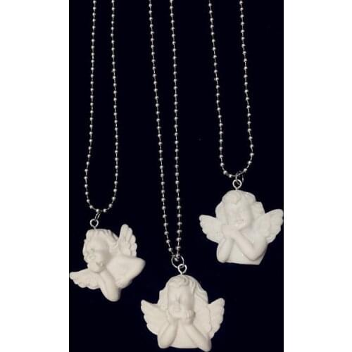 Unique Women Pendant Necklace White Baby Shaped Cute Angel Cupid Necklace Stainless Steel Chain Necklaces Men Kids Gifts