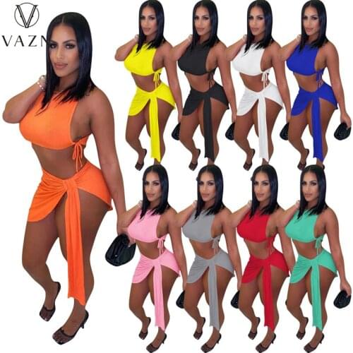 VAZN 2021 Summer Boho Irregular Sleeveless Strapless Suitable Energetic Casual Elegant Women Shorts 2PCs Set Ladies Women Suits