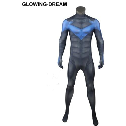 High Quality Night Wing Cosplay Costume With High Quality Halloween Nightwing Costume With U zipper Muscle Shade Outfit
