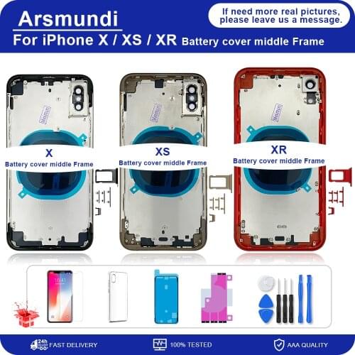 For iPhone X Battery Back Cover + Middle Chassis Frame + SIM Tray + Side Key Parts Housing Case No Flex Cable