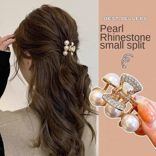 Pearl hair clip back head half tie net red new headwear clip Korean small hair clip top clip small bangs clip