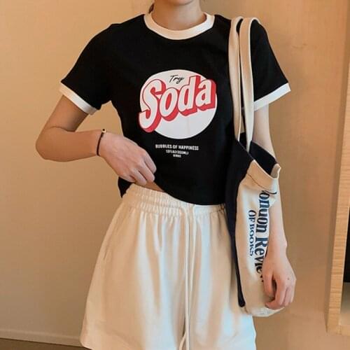 Womens T-shirt New Korean Short Slim Short Sleeve T-shirt Contrast Color