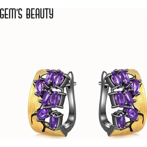 Gems Beauty 925 Sterling Silver Stud Earrings High Quality Woman Fashion Jewelry New Amethyst Hot Sale Earrings Fine Jewelry
