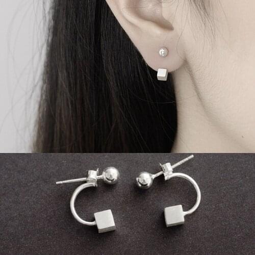 Women Fashion Personality Beads Block Stud Earrings