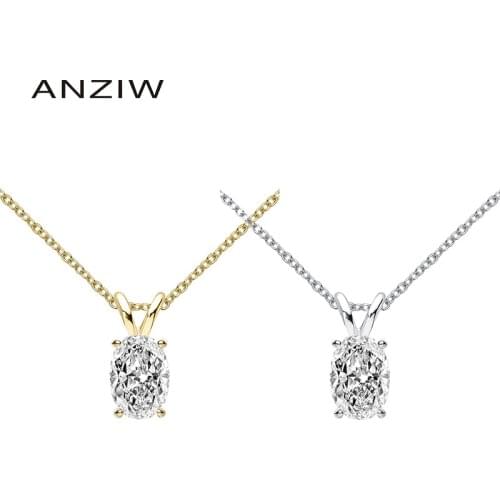 ANZIW 925 Sterling Silver D color Moissanite 1ct Oval Cut Pendant Necklace for Women Solitiare Pendant with Chain Length 40+5cm