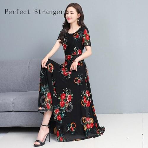 2021 Summer New Arrival Bohemian Style Round Collar Floral Women Chiffon Long Dress High Quality M-4XL