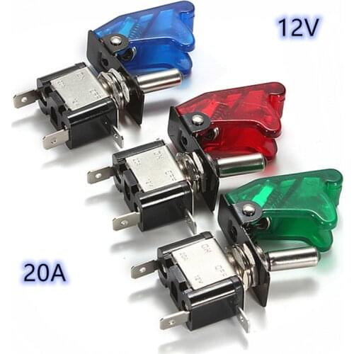 1pcs 12V Auto Car Boat Truck Illuminated Led Toggle Switch With Safety Aircraft Flip Up Cover Guard Red Blue Green Yellow White