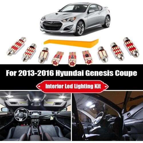 10 Bulbs White LED Car For Hyundai Genesis Coupe 2013 2014 2015 2016 Glove Box License Lamp Map Trunk Light Interior Kit
