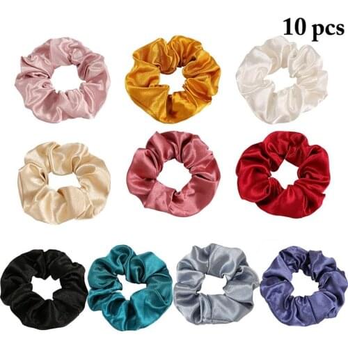 10Pcs/Set Solid Color Hair Ropes Women Hair Scrunchies Elastic Solid Color Ponytail Holders Hair Accessories For Women Girls