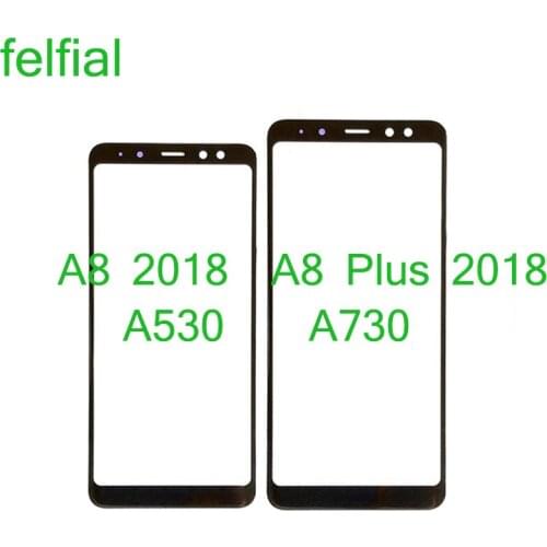 10Pcs/Lot For Samsung Galaxy A8 2018 A530 A8+ Plus A730F Touch Screen Front Panel Glass Lens Front Outer With OCA Hollow Glue