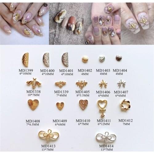 100pcs/lot Semicircle Bee Heart Bow Alloy Metal Rivets Nail Art Decorations Supplies DIY Nails Accesorios Jewelry Designs Charms