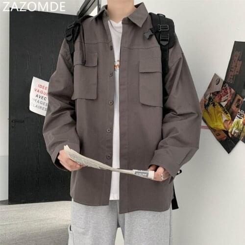 2021 Leisure Big Pockets Outerwear Leisure Hooded Coats Fashion Solid Jackets Mens Long Sleeve Windbreaker Plus Size Shirts