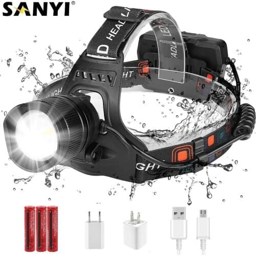3 Modes LED Headlight Zoom Focus Headlamp Dual USB Rechargeable 18650 Worklight Head Flashlight Torch Camping Lantern Power Bank