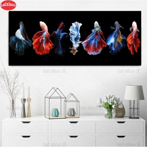 5D DIY Diamond Painting Big Size Modern Style Black Colorful Fishes Animal cross stitch full square/round diamond