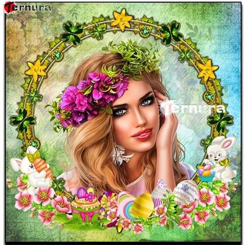 5d Cross Stitch Beautiful woman with wreath Home Decor DIY diamond painting Diamond Mosaic flower Embroidery Cross Stitch Kit