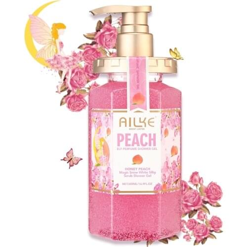 AILKE peach Shower gel women body wash care best Moisturizing Exfoliating brightening Scrub fragrant Shampoo bath foam female