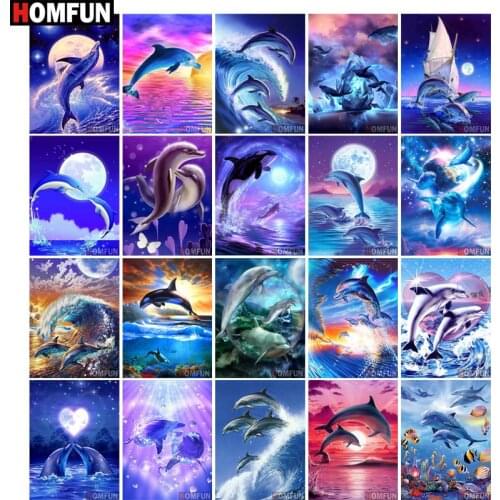 HOMFUN Full Square/Round Drill 5D DIY Diamond Painting "Animal Dolphin" 3D Diamond Embroidery Cross Stitch Home Decor Gift