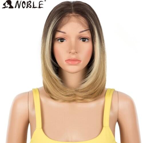 Noble Synthetic Lace Front Wig 4X4 Lace Wig 14 Inch Straight Synthetic Bob Wig Ombre Blonde Wig For Black Women Cabelo Lace Wig