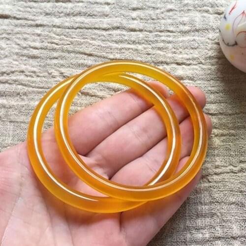 Natural Agate Chalcedony Yellow 54-62mm Bracelet Elegant Women Men Round Bangle Bracelets for Women Charm Bracelets