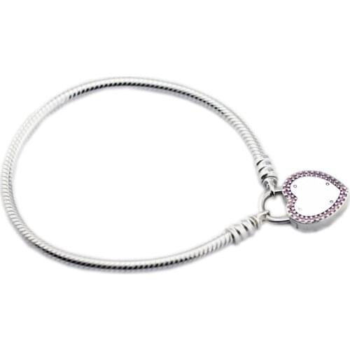 Lock Your Promise Bracelet with Heart Clasp 925 Silver Bracelets For DIY Woman Fashion Bracelets For Jewelry Making