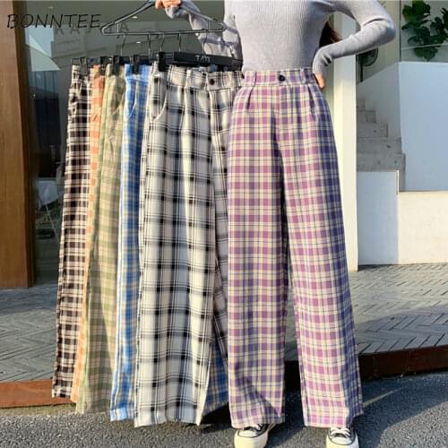 Pants Women Plaid New Hot Sale Fashion Wide Leg Loose Leisure All-match Feminio Large Size Student Korean Style Autumn Abdomen