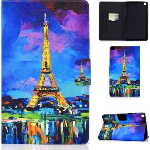 Watercolor Paris Tower Tree Dog Cat Sand Prints Flip Cover For Samsung Galaxy Tab A7 10.4 2020 T500 T505 Card Slots Stand Case