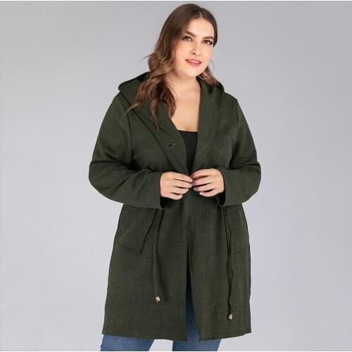 DOIB Army Green Plus Size Sweater Women Trench Coat Loose Casual Long Sleeved Runaway Large Size Sweater 4XL