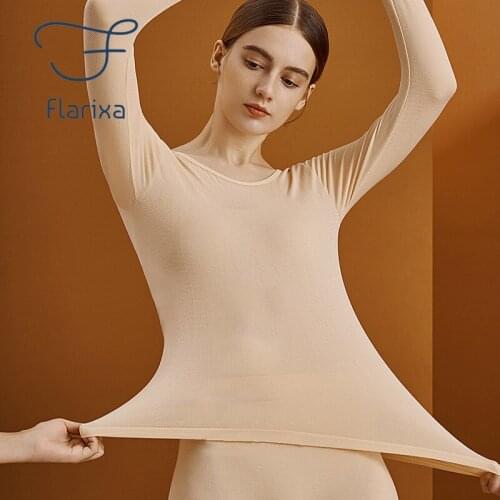 Flarixa 2021Thermal Underwear Womens Seamless Slim Thermal Blouse Bottoming Autumn Clothes long johns Set Winter Warm Pajamas