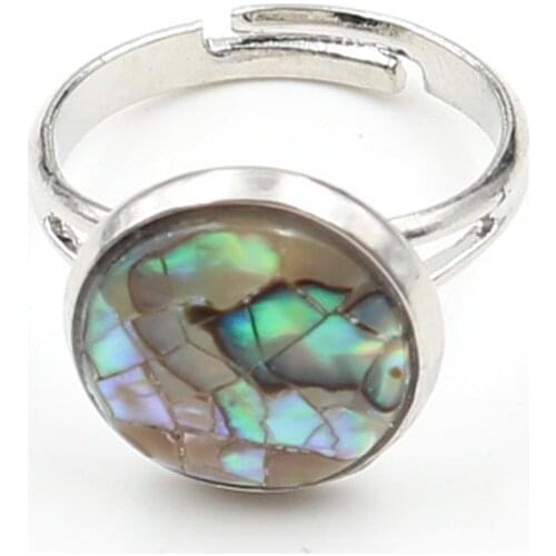 FYSL Silver Plated Round Cabochon Many Colors Shell Resizable Finger Ring for Gift Amethysts Stone Jewelry