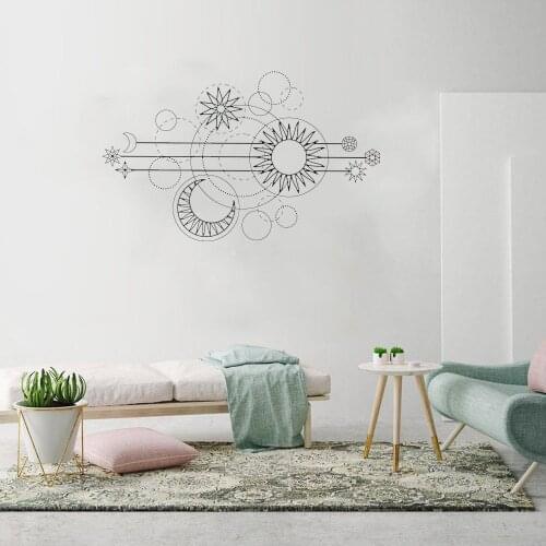 Geometric Sun Gold Moon Wall Decal Phases Abstract Art For Bedroom Living Room Home Decoration Vinyl Stickers Mural ph681