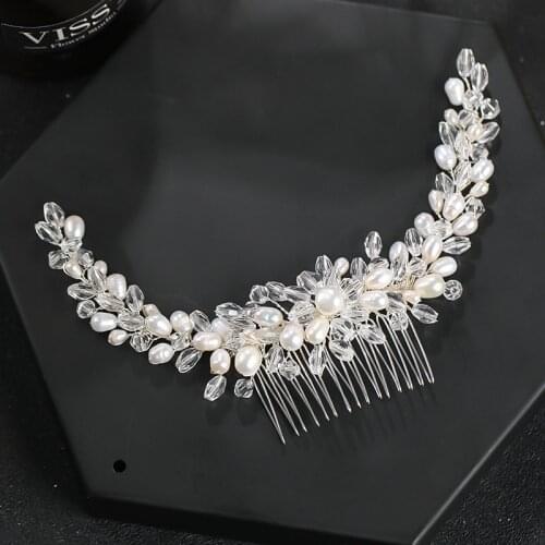 GETNOIVAS Bride Hair Combs Handmade Pearl Rhinestone Hair Comb Headdress Women Headband Headpeice Wedding Dress Accessories SL